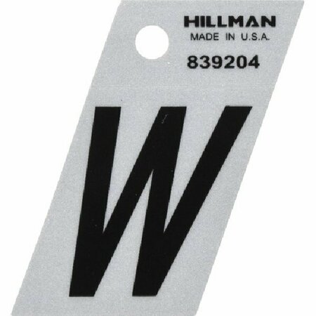 HILLMAN Letter, Character: W, 1-1/2 in H Character, Black Character, Silver Background, Mylar 839204
